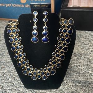 Vintage Gold and Sapphire Statement Necklace w/ matching earrings and bracelet
